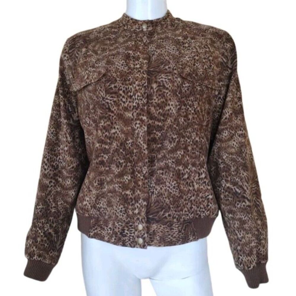 Norton McNaughton‎ Jacket Women 14P Brown Animal Print Snap and Zip Long Sleeve